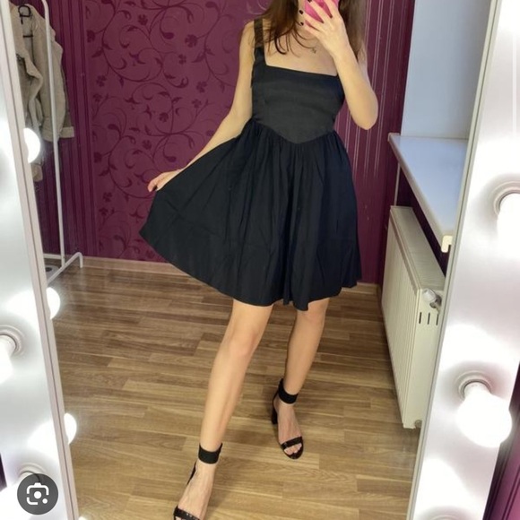 Zara Dress Women Small Black Satin Top Fit & Flared Mini Sleeveless Square B26 - Picture 2 of 11